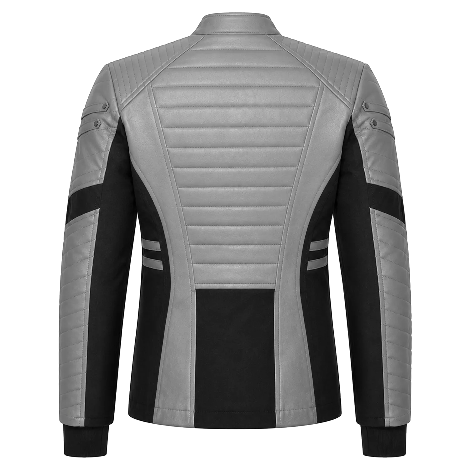 Men’s Grey Black Leather Moto Jacket | Zip-Up Biker Style Jacket