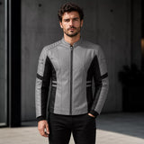 Men’s Grey Black Leather Moto Jacket | Zip-Up Biker Style Jacket