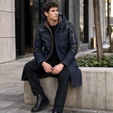 Movie Inspired Hooded Denim Trench Coat | Leather Panel Long Jacket