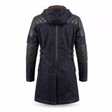 Movie Inspired Hooded Denim Trench Coat | Leather Panel Long Jacket