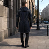 Movie Inspired Hooded Denim Trench Coat | Leather Panel Long Jacket