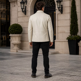 Men’s Ivory Leather Blazer | Cream Tailored Button Front Sport Coat