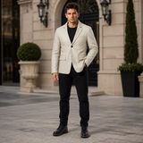 Men’s Ivory Leather Blazer | Cream Tailored Button Front Sport Coat