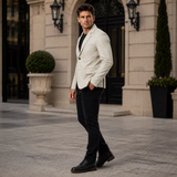 Men’s Ivory Leather Blazer | Cream Tailored Button Front Sport Coat