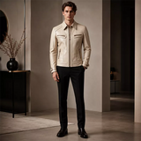 Men’s Ivory Leather Moto Jacket | Cream Zip-Up Biker Jacket