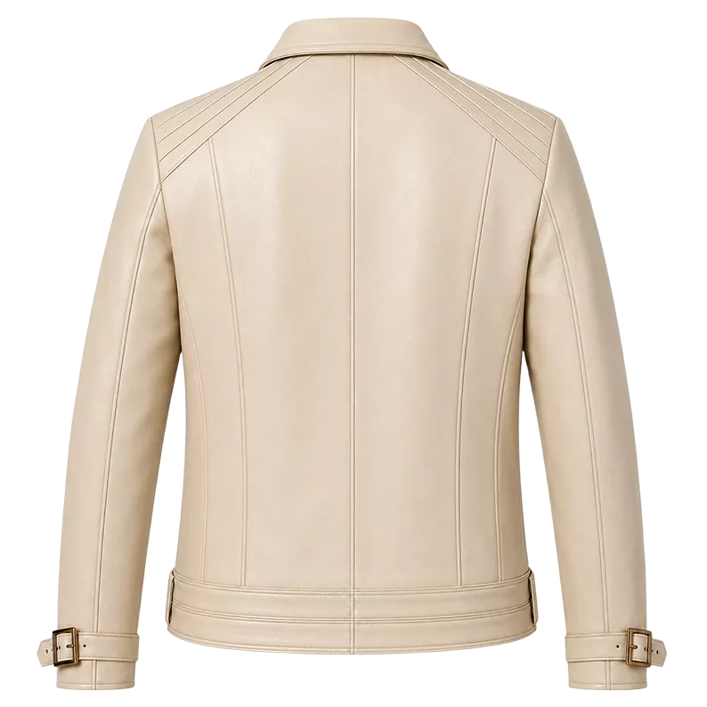 Men’s Ivory Leather Moto Jacket | Cream Zip-Up Biker Jacket
