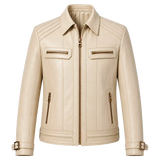 Men’s Ivory Leather Moto Jacket | Cream Zip-Up Biker Jacket
