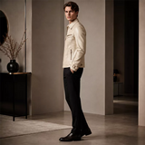 Men’s Ivory Leather Moto Jacket | Cream Zip-Up Biker Jacket