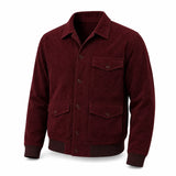 Men’s Maroon Corduroy Bomber Jacket | 70s Horror Movie Inspired Vintage Coat