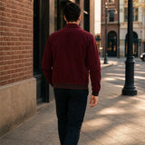 Men’s Maroon Corduroy Bomber Jacket | 70s Horror Movie Inspired Vintage Coat