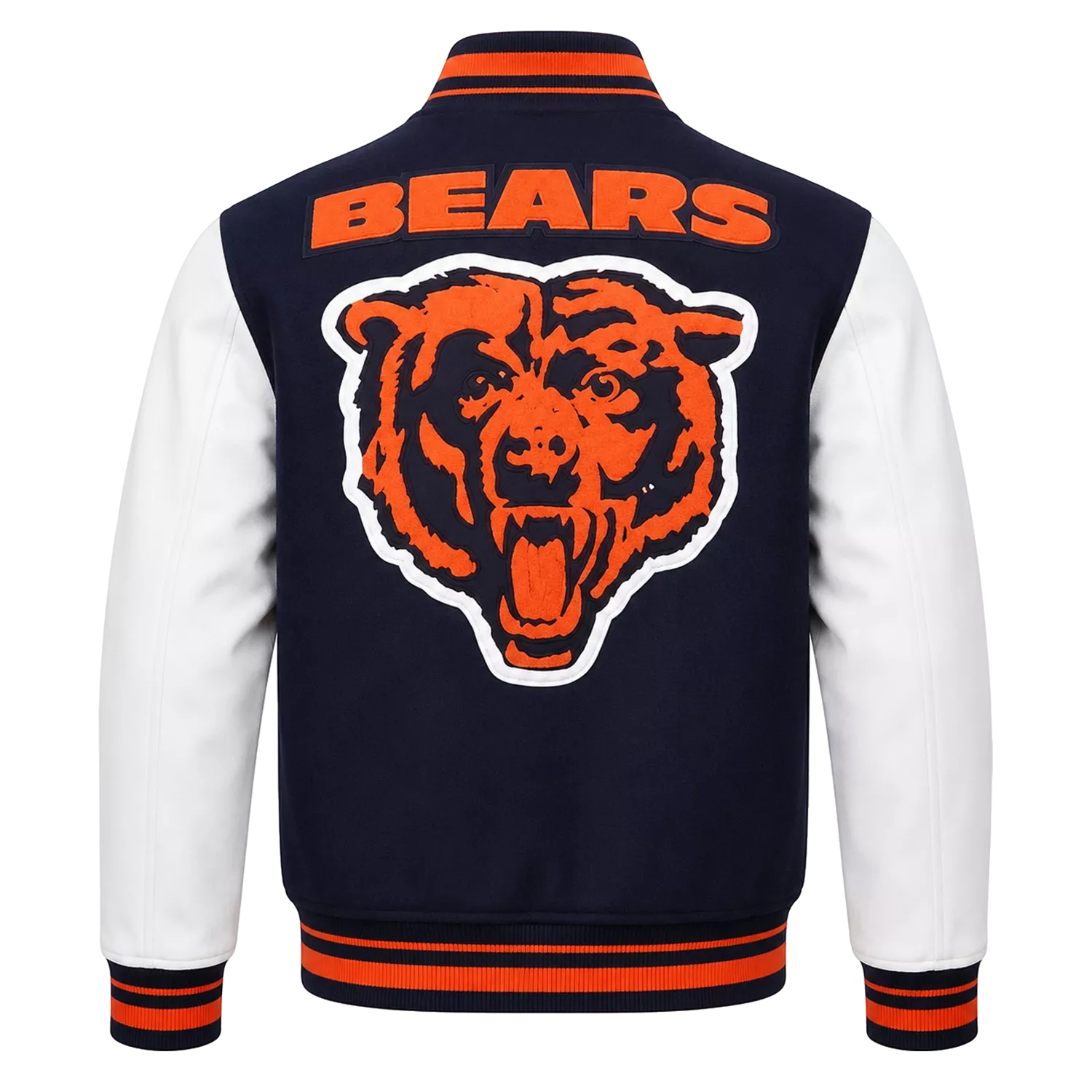 Men’s Navy Orange Football Patch Varsity Jacket | Wool & Leather Sleeve Jacket