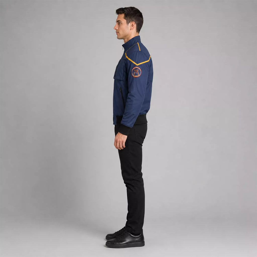 Men’s Navy Space Mission Patch Bomber Jacket | Zip-Up Flight Jacket