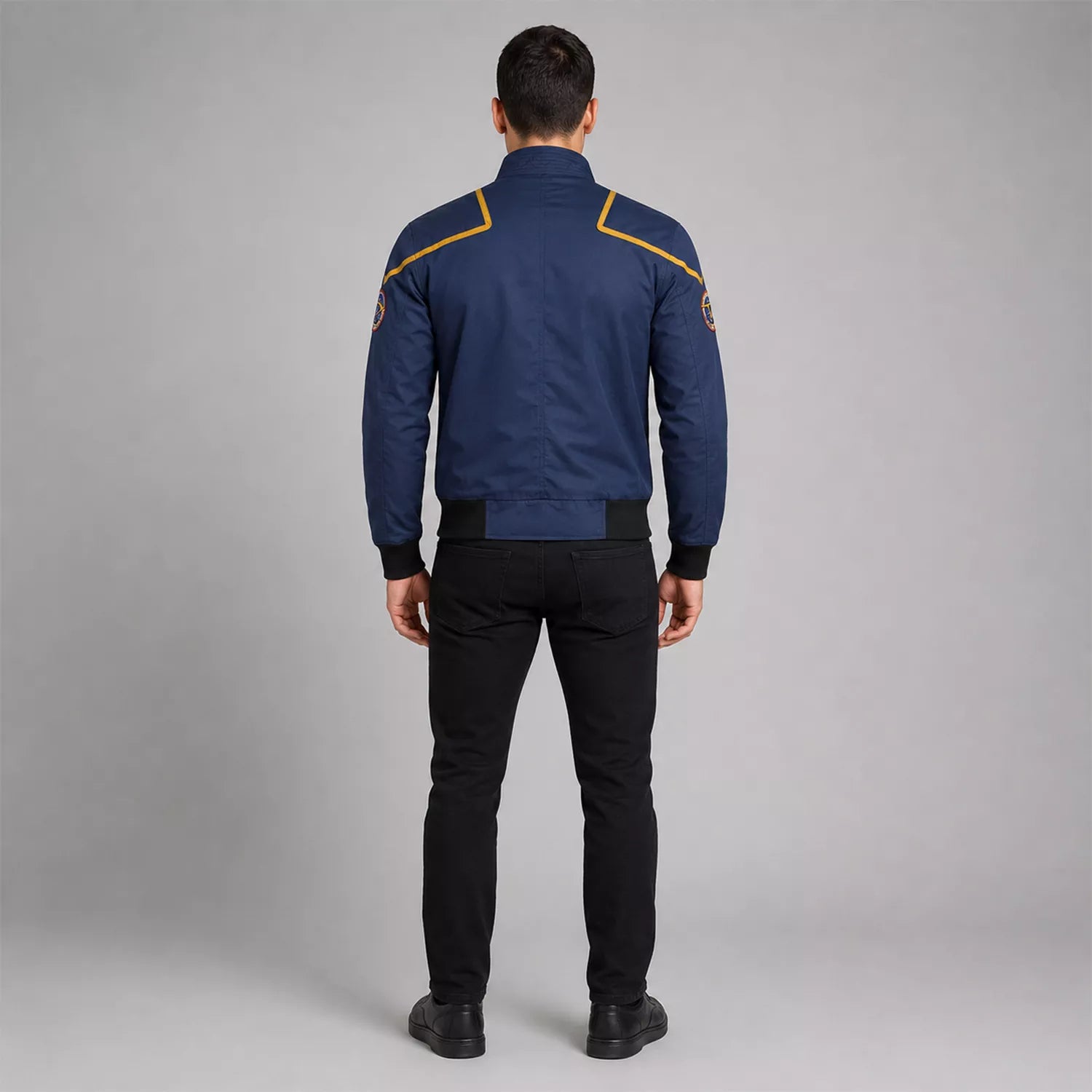 Men’s Navy Space Mission Patch Bomber Jacket | Zip-Up Flight Jacket