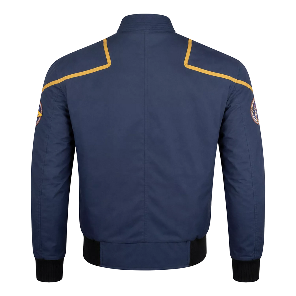 Men’s Navy Space Mission Patch Bomber Jacket | Zip-Up Flight Jacket
