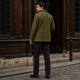 Men’s Olive Green Suede Peacoat | Premium Double Breasted Leather Coat