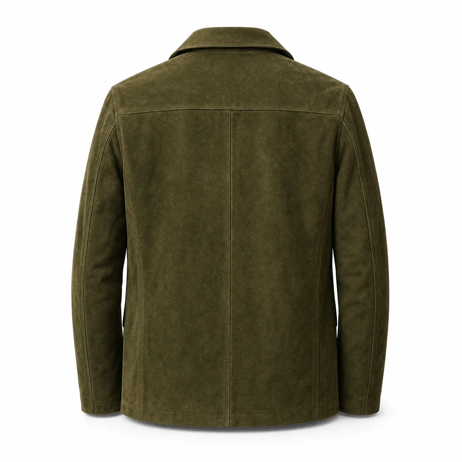 Men’s Olive Green Suede Peacoat | Premium Double Breasted Leather Coat