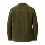 Men’s Olive Green Suede Peacoat | Premium Double Breasted Leather Coat