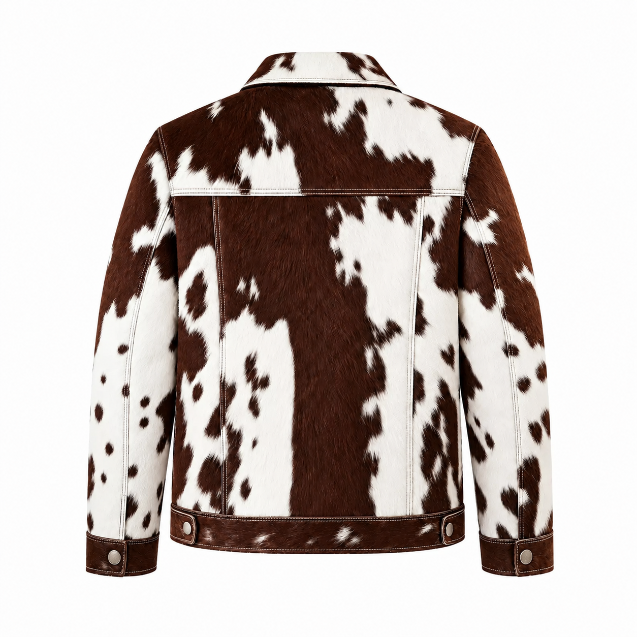 Men’s Real Hair On Hide Cowhide Jacket | Brown White Western Leather Trucker Jacket