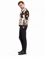 Men’s Real Hair On Hide Cowhide Jacket | Brown White Western Leather Trucker Jacket