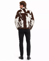 Men’s Real Hair On Hide Cowhide Jacket | Brown White Western Leather Trucker Jacket