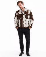 Men’s Real Hair On Hide Cowhide Jacket | Brown White Western Leather Trucker Jacket