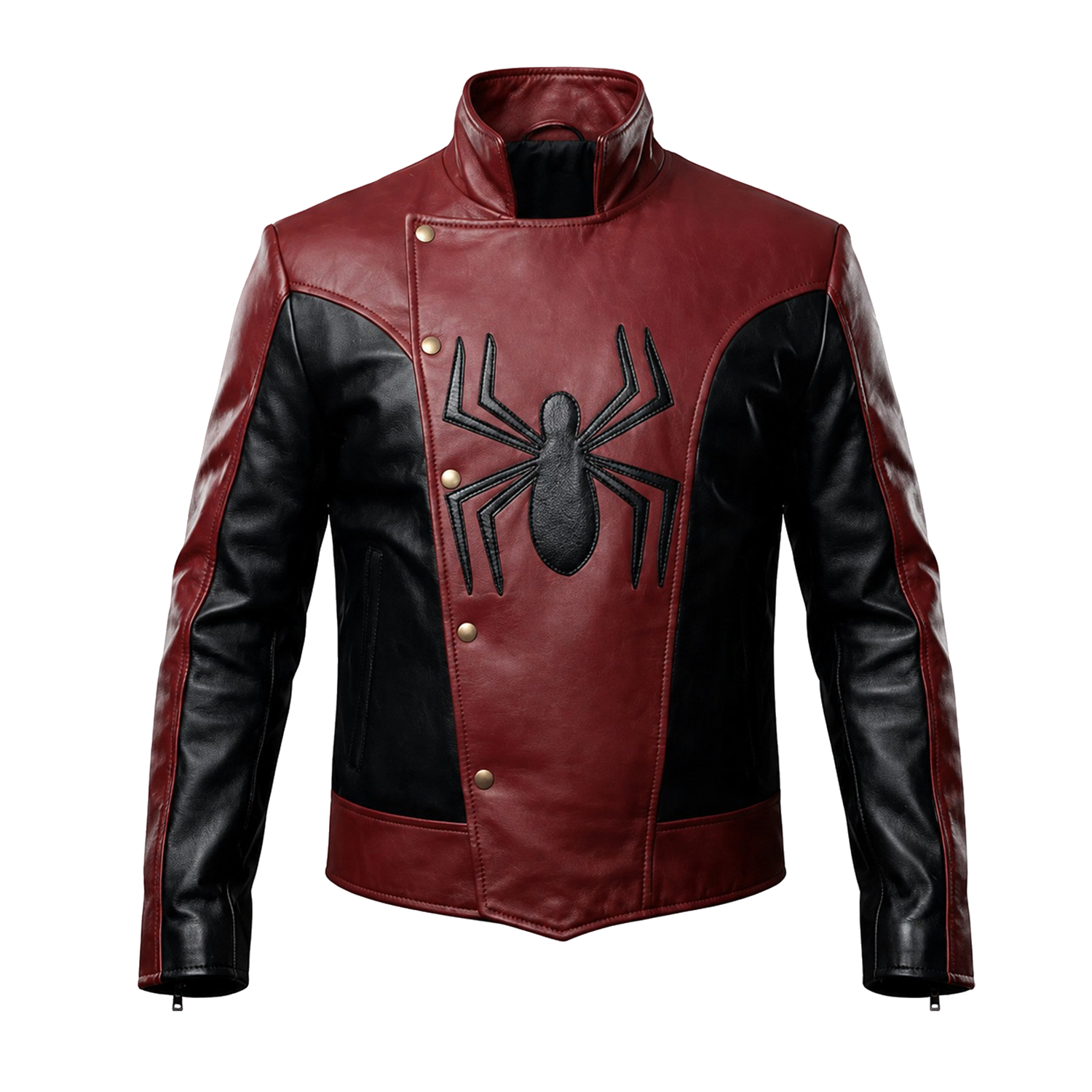 Men’s Red Black Spider Emblem Leather Jacket | Biker Style Moto Jacket