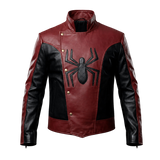 Men’s Red Black Spider Emblem Leather Jacket | Biker Style Moto Jacket