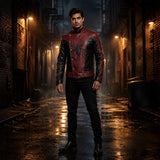 Men’s Red Black Spider Emblem Leather Jacket | Biker Style Moto Jacket