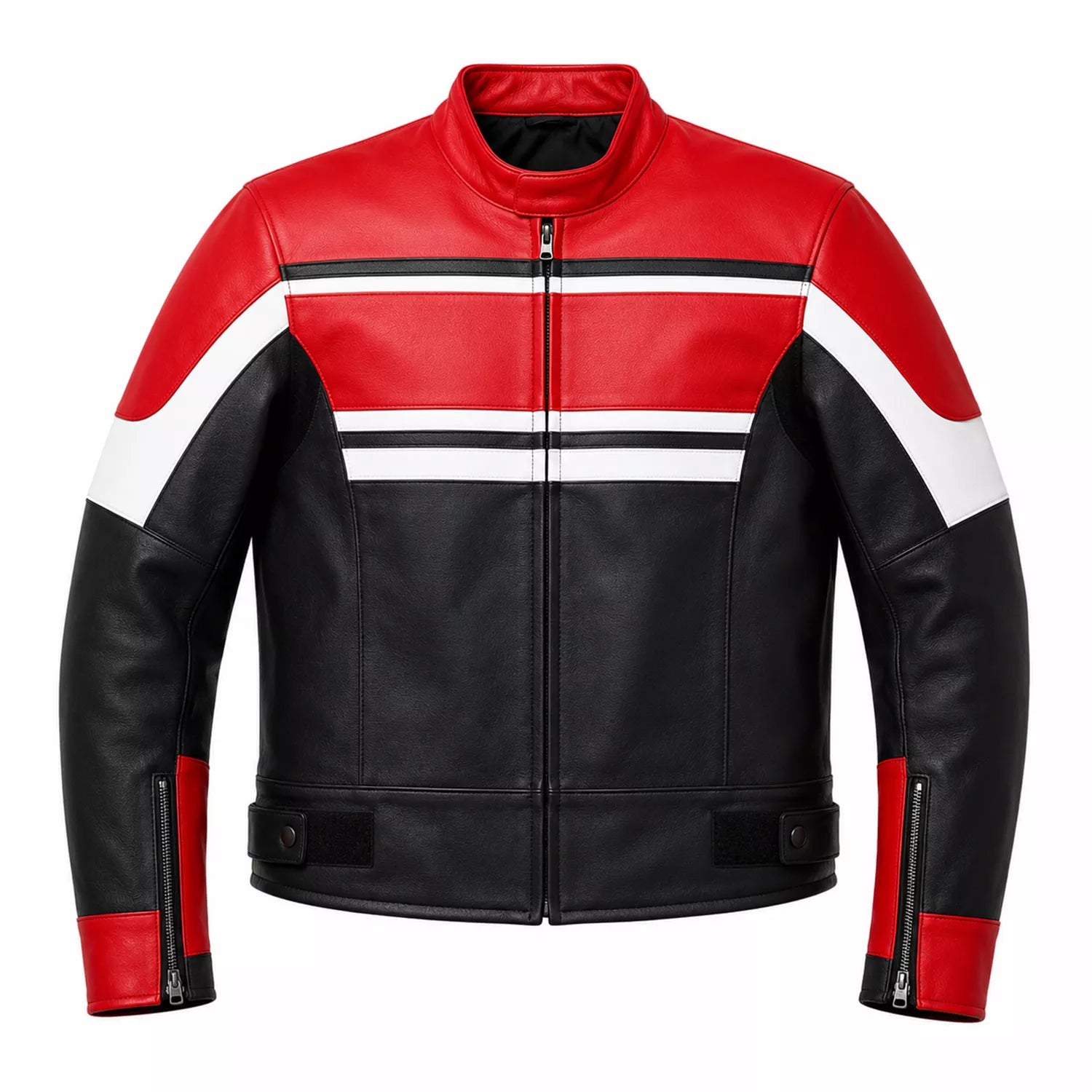 Men’s Red Black White Leather Biker Jacket | Moto Style