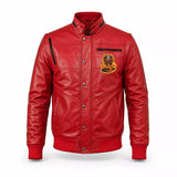 Men’s Red Leather Bomber Jacket | Karate kid Cobra Kai Inspired Varsity Jacket