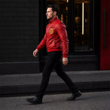 Men’s Red Leather Bomber Jacket | Karate kid Cobra Kai Inspired Varsity Jacket