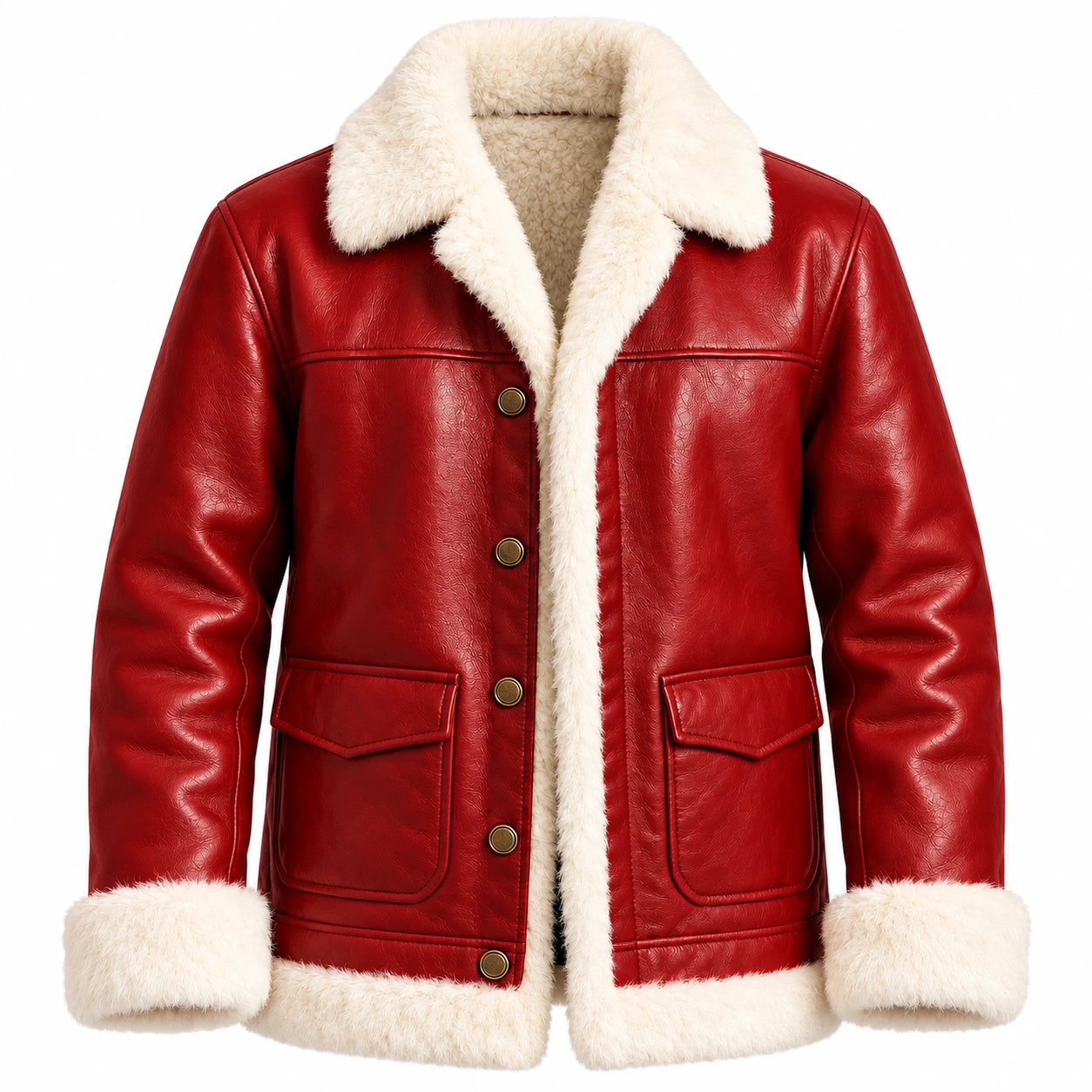 Men's Red Leather Shearling Trucker Jacket
