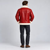 Men's Red Leather Shearling Trucker Jacket