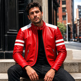 Men’s Red Leather Racing Jacket | Vintage 90s Inspired Motorcycle Biker Jacket