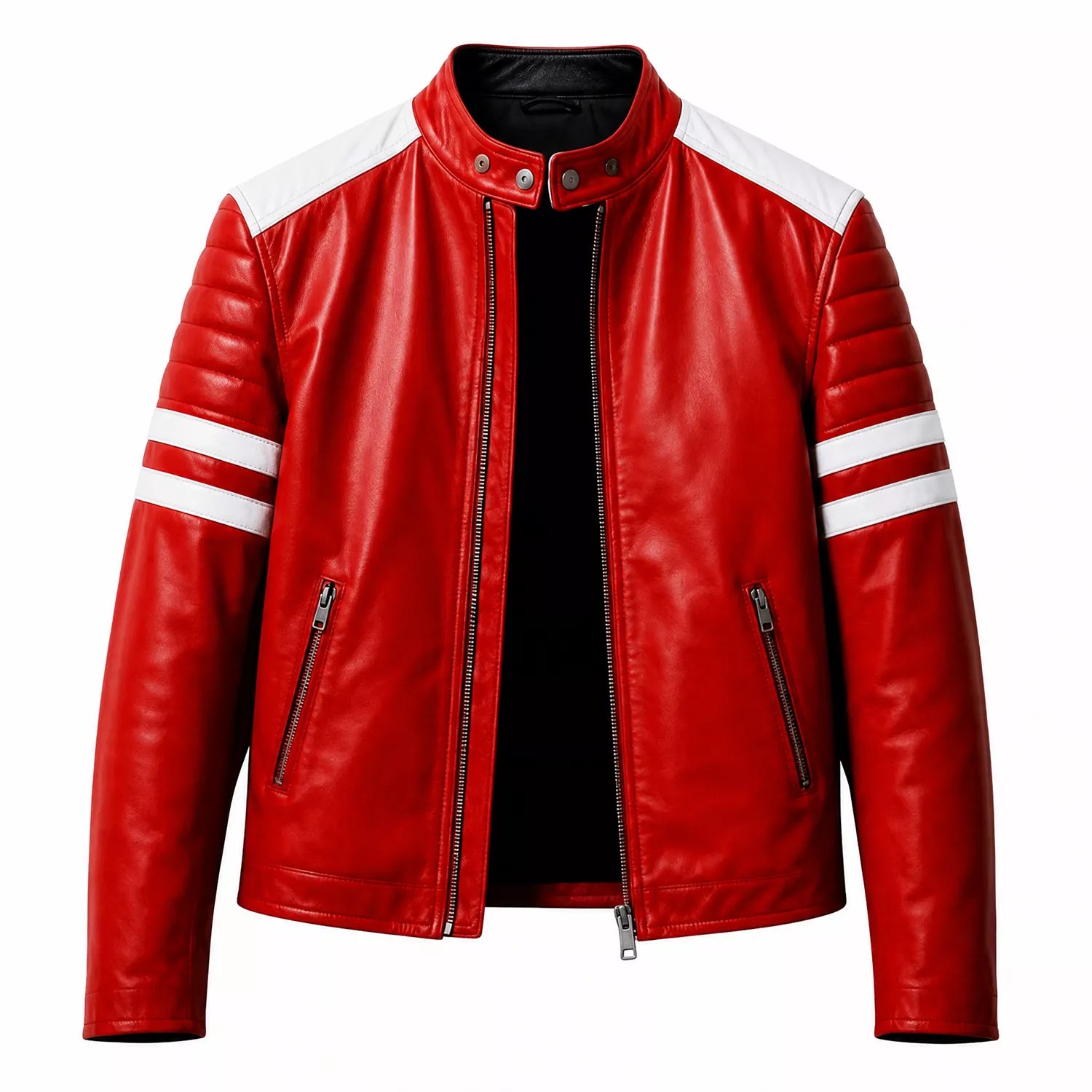 Men’s Red Leather Racing Jacket | Vintage 90s Inspired Motorcycle Biker Jacket