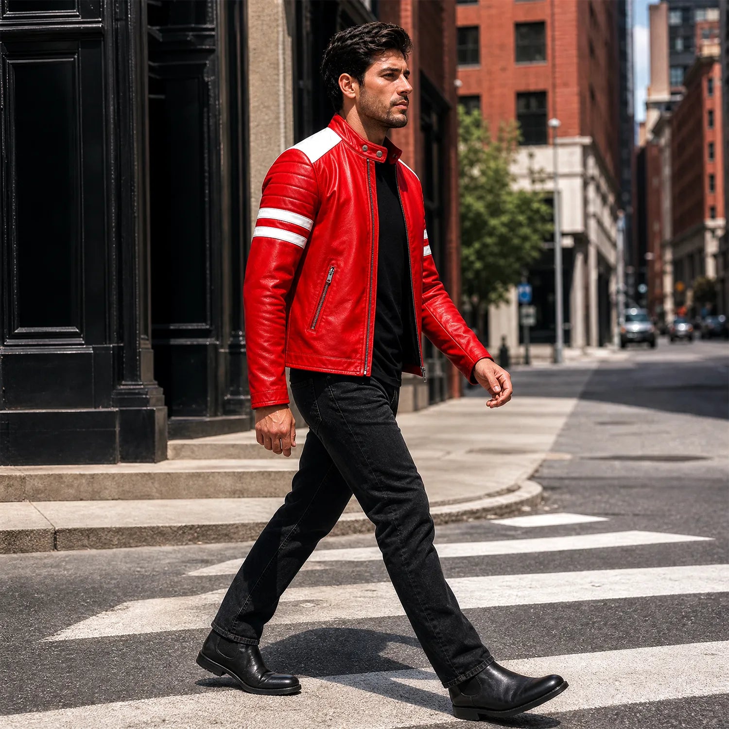 Men’s Red Leather Racing Jacket | Vintage 90s Inspired Motorcycle Biker Jacket