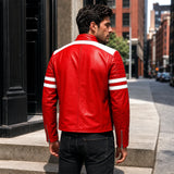 Men’s Red Leather Racing Jacket | Vintage 90s Inspired Motorcycle Biker Jacket