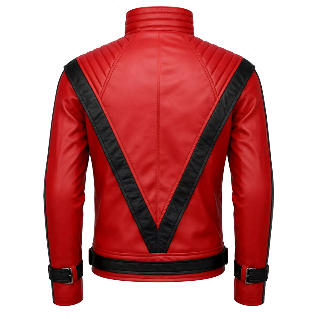 Men’s Red and Black Retro Leather Jacket  Fashion Biker Style Outerwear