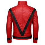 Men’s Red and Black Retro Leather Jacket  Fashion Biker Style Outerwear