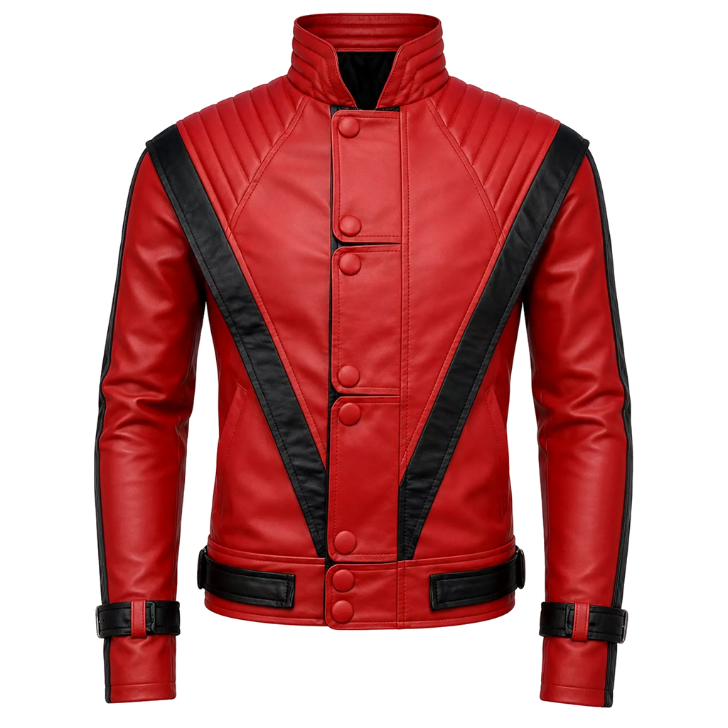 Men’s Red and Black Retro Leather Jacket  Fashion Biker Style Outerwear