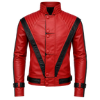 Men’s Red and Black Retro Leather Jacket  Fashion Biker Style Outerwear