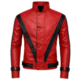Men’s Red and Black Retro Leather Jacket  Fashion Biker Style Outerwear