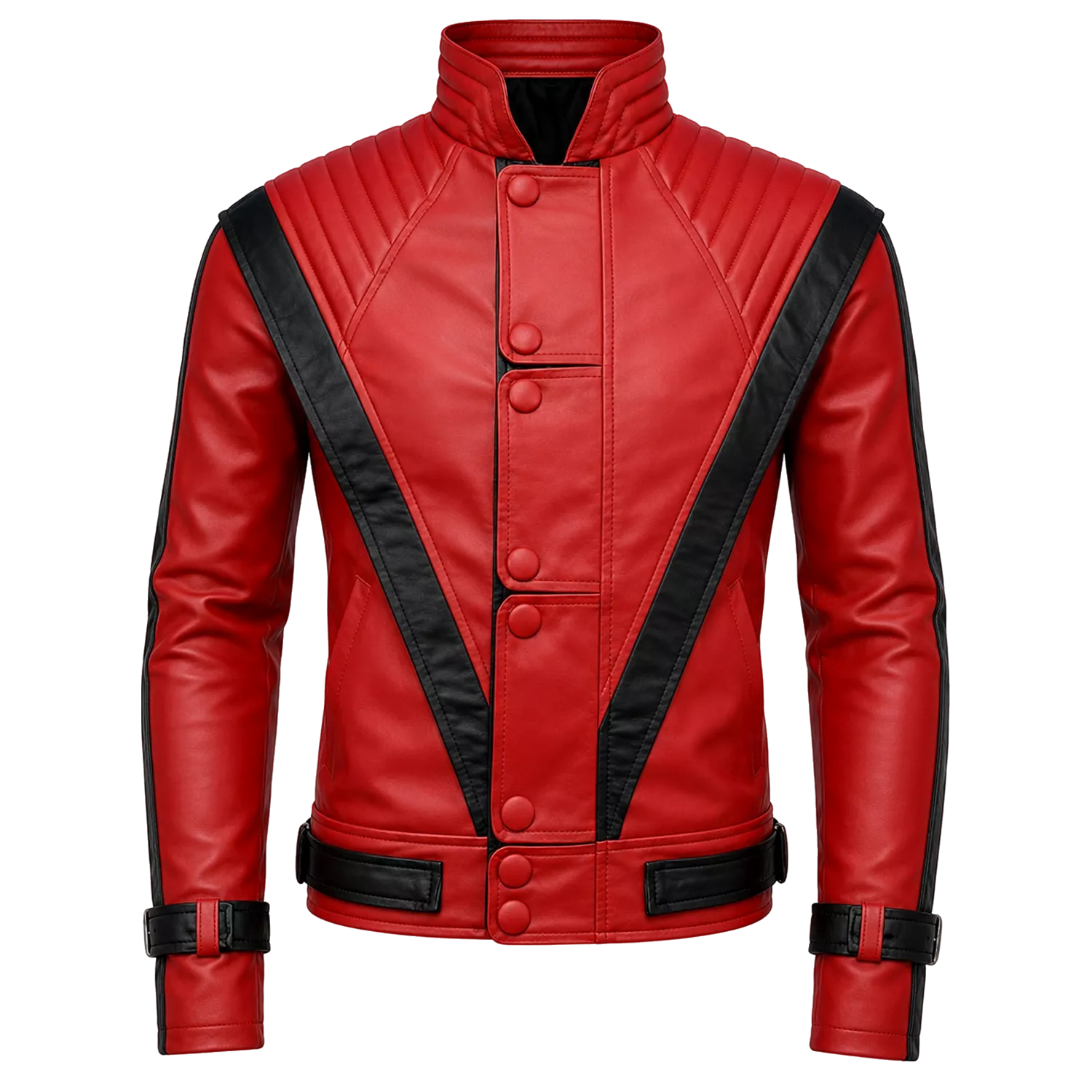 Men’s Red and Black Retro Leather Jacket  Fashion Biker Style Outerwear