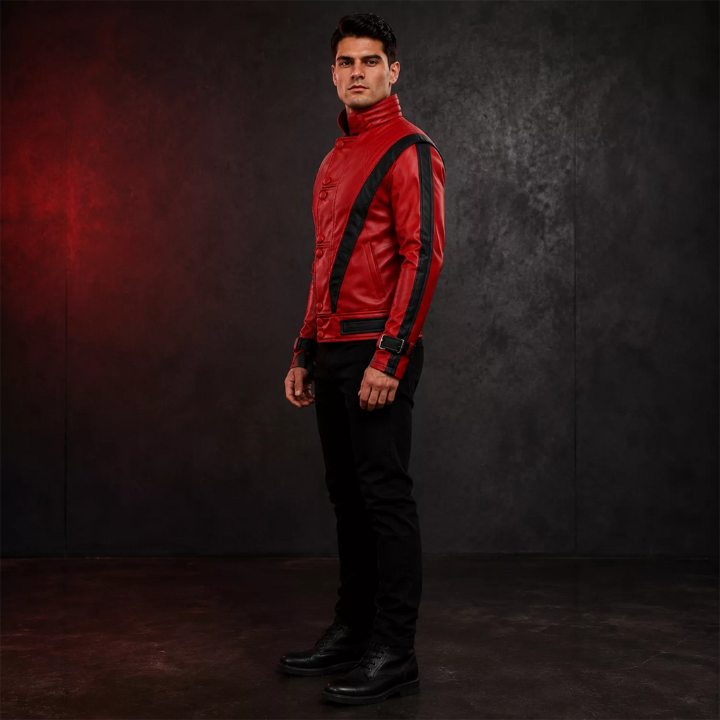 Men’s Red and Black Retro Leather Jacket  Fashion Biker Style Outerwear