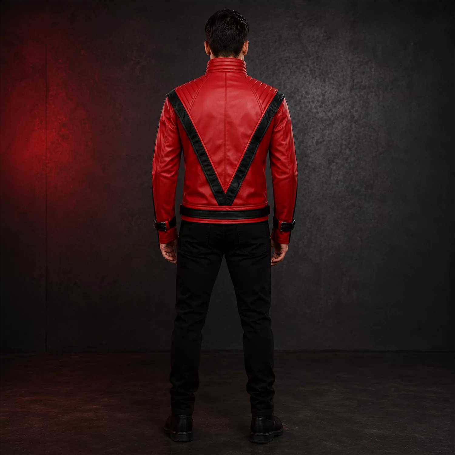 Men’s Red and Black Retro Leather Jacket  Fashion Biker Style Outerwear