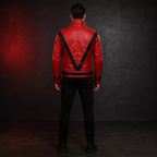 Men’s Red and Black Retro Leather Jacket  Fashion Biker Style Outerwear