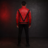 Men’s Red and Black Retro Leather Jacket  Fashion Biker Style Outerwear