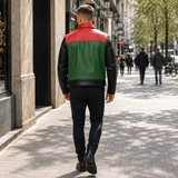 Men’s Retro Colorblock Leather Jacket | Zip Front Racer Style