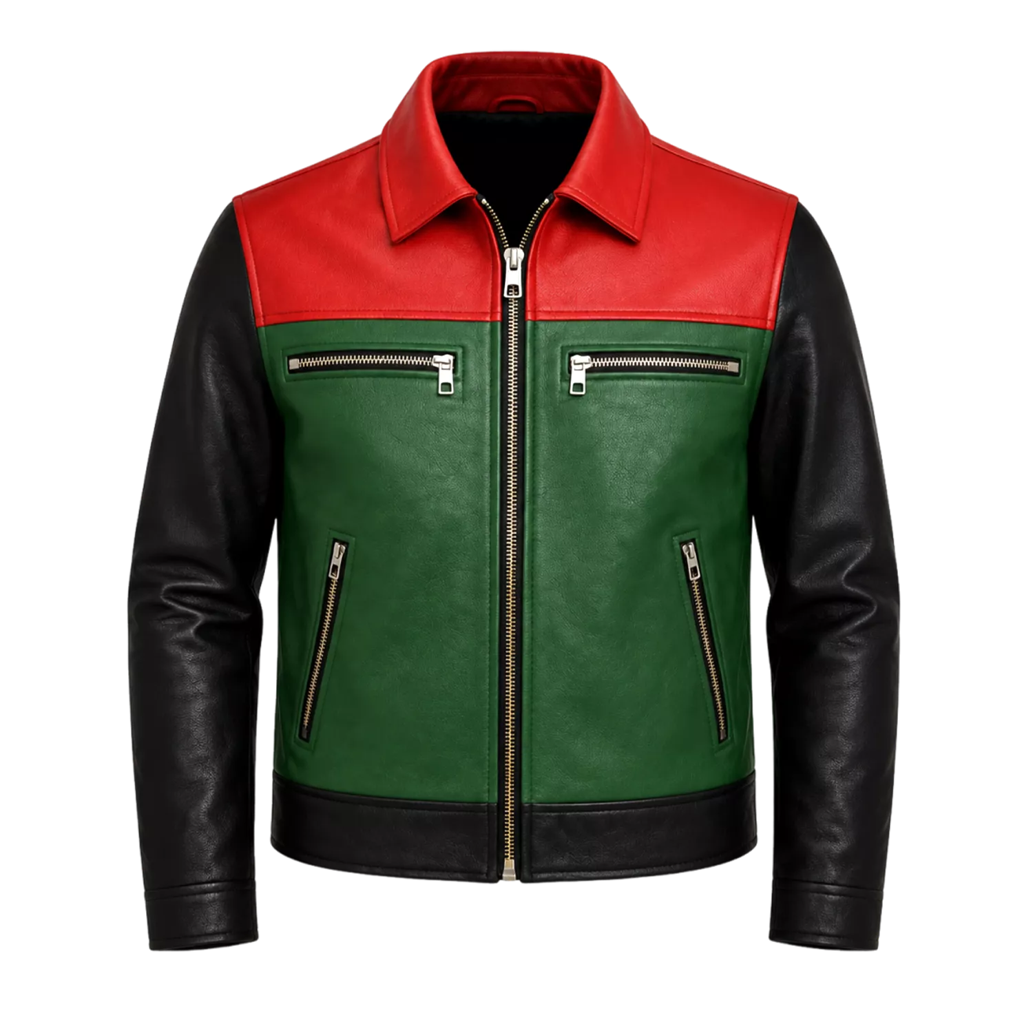Men’s Retro Colorblock Leather Jacket | Zip Front Racer Style