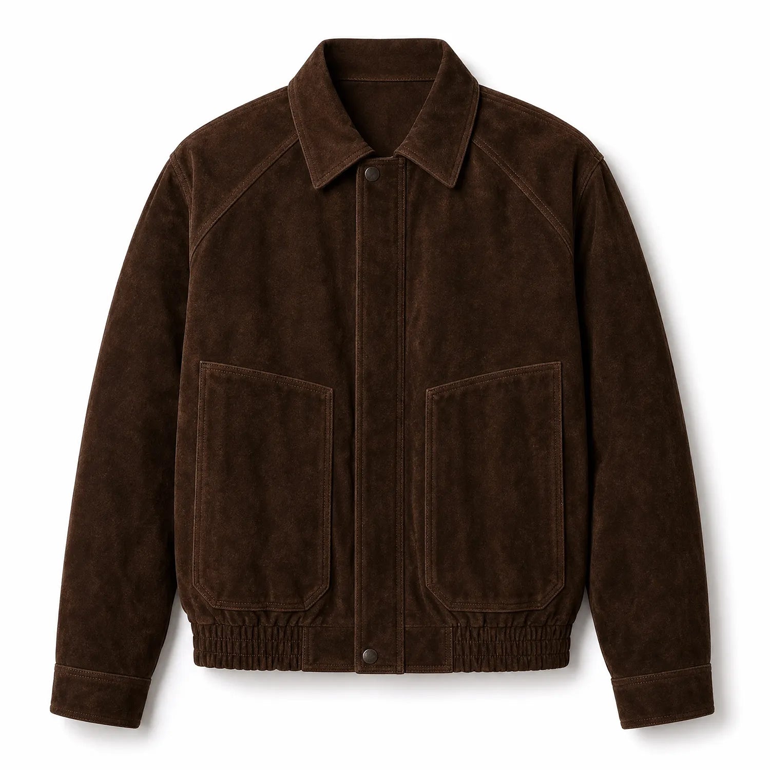 Men’s Suede Leather Bomber Jacket | Dark Brown Classic Everyday Jacket